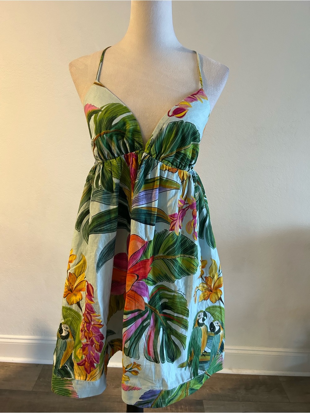 Farm Rio Tropical Floral V-Neck Dress - White/Multicolor - Picture 8 of 8